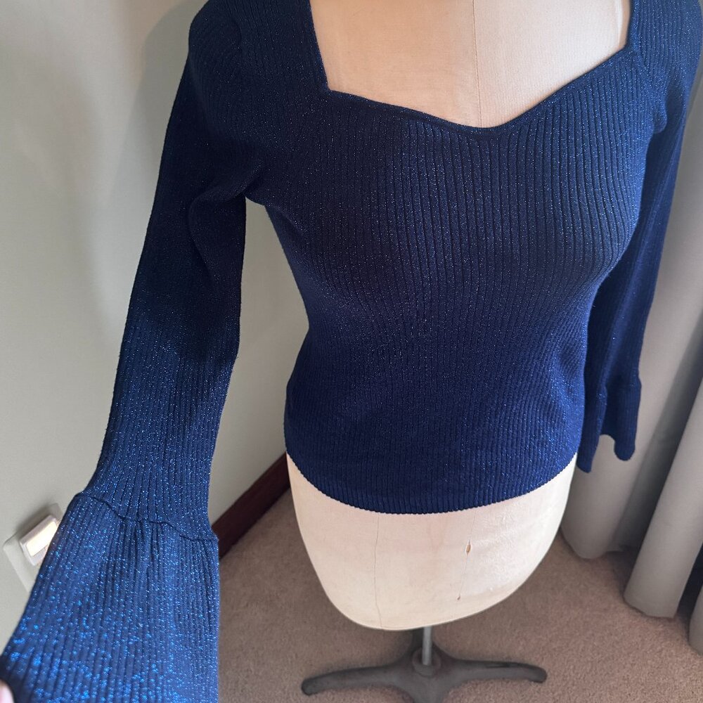 Blue Loft Bell Sleeve Sweetheart Sparkle Sweater